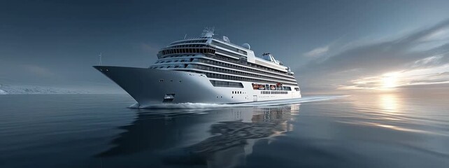 Luxury Cruise Ship Gliding Over Calm Ocean Waters at Sunset