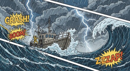 Stormy Seas and Shipwreck - A Dramatic Comic Book Illustration.