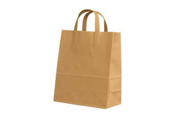 Brown paper shopping bag with handles, empty kraft retail packaging, buying goods, sustainable eco-friendly concept