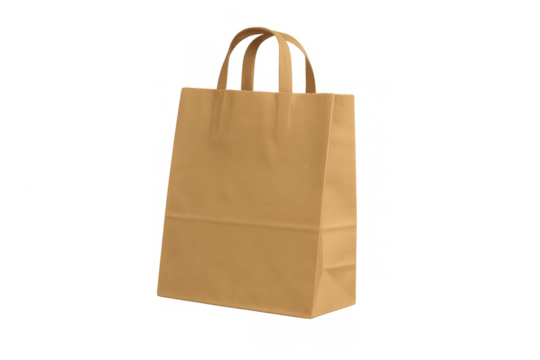 Brown paper shopping bag with handles, empty kraft retail packaging, buying goods, sustainable eco-friendly concept - Powered by Adobe
