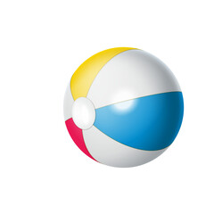 A Colorful Beach Ball With White Red Blue and Yellow Panels Floating in the Air on a Transparent Background Illuminated by Soft Light Perfect for Summer Playtime and Outdoor Activities