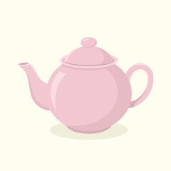 Pink ceramic teapot. Teatime kettle element vector illustration.