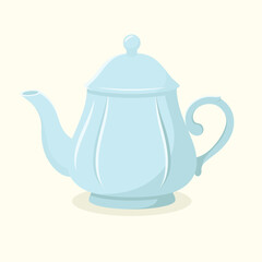 Blue ceramic teapot. Teatime kettle element vector illustration.