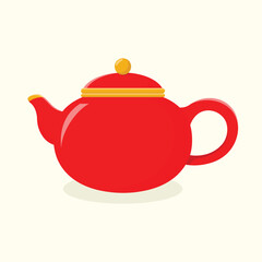 Red Chinese teapot. Teatime kettle element vector illustration.