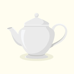 White ceramic teapot. Teatime kettle element vector illustration.