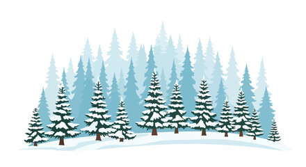 Beautiful winter forest vector illustration featuring frosted pine trees and a serene snowy landscape, ideal for seasonal nature designs
