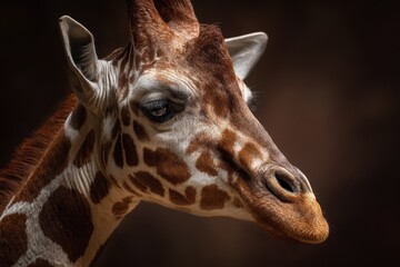 Obraz premium Close-up of a giraffe Giraffa camelopardalis showcasing its unique patterns and features in its natural environment during the golden hour in Africa