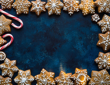 Celebrate the holidays with snowflake gingerbread and candy canes, perfect for seasonal baking promotions and festive winter designs that evoke holiday cheer