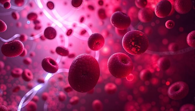 Close-up 3D Render of Red Blood Cells (Erythrocytes) Flowing Through a Vein or Capillary in the Human Body, Representing Blood Circulation, Anemia Research, and Advanced Medical Diagnostics