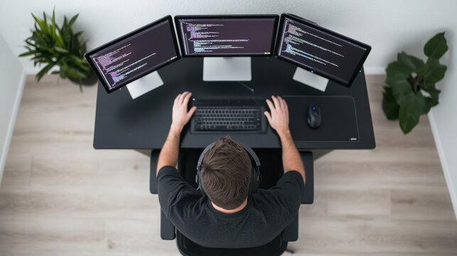 Multitasking Programmer at Work: Coding with Triple Monitors in a Modern Office Environment