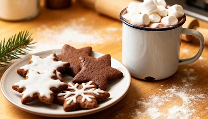 hot chocolate with whipped cream and gingerbread cookies