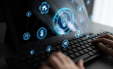 Home security icons show smart home, surveillance, and safety devices. Home security ensures...