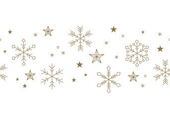 Snowflake border, gold winter snow pattern, holidays banner. Golden snowflake border