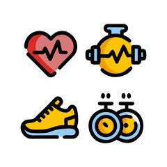 Obraz premium Set of Fitness, Heart Health, and Sport Line Icons (Alternative: Workout, Running Shoe, and Stopwatch Vector Symbols Collection)