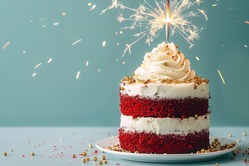 Elegant Red Velvet Mini Cake with Sparkler – Luxury Celebration Dessert