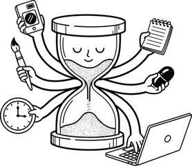 Time management multitasking productivity skills effective time usage tips eps silhouette