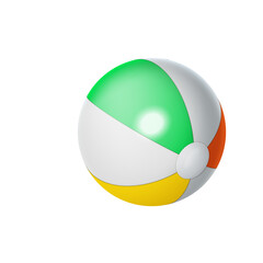 A Multicolored Beach Ball With Green White Orange and Yellow Panels Floating In The Water On A Sunny Day With Soft Lighting