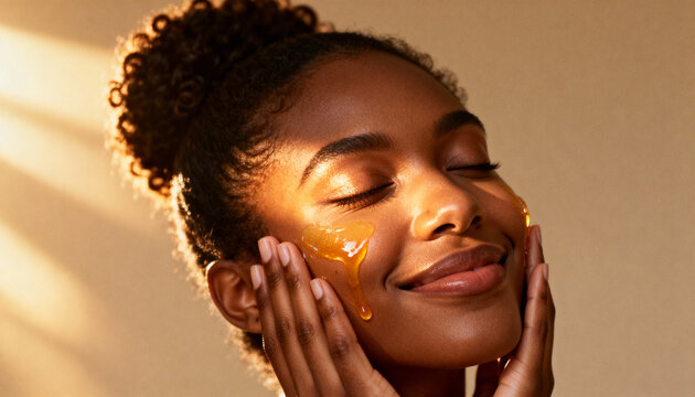 Black Woman with Honey Oil Face Treatment - Powered by Adobe