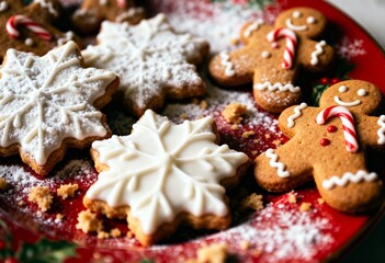 festive holiday cookies with gingerbread men and snowflakes