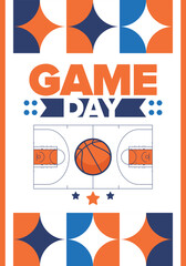 Fototapeta premium Game Day. Basketball playoff in March. Super sport party in United States. Final games of season tournament. Professional team championship. Ball for basketball. Sport poster. Vector