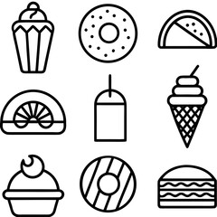 set of cakes and sweets