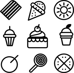 set of cakes and sweets