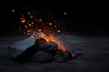 Fire Sparks Against Dark Stone Backdrop Dramatic Fiery Texture Atmospheric Photography Composition