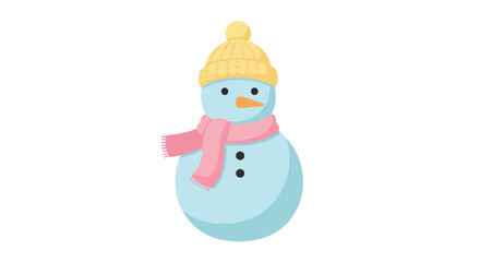 Cute Cartoon Snowman Illustration with Yellow Knitted Hat and Pink Scarf, a Whimsical Character for Winter Holiday Greetings and Festive Seasonal Designs