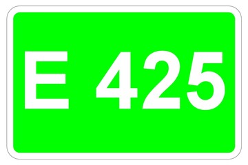 Illustration eines Europastraßenschildes der E 425 in Europa	