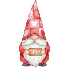 Patchwork Heart Gnome - Valentine's Day Gnome Png, Watercolor Love Gnome Shirt, Gnome sublimation Graphic, Cute pink Romantic valentine 
