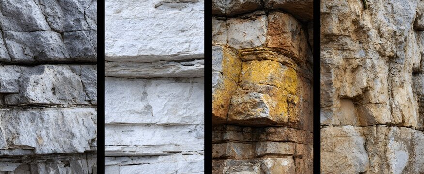 Limestone rock formations exhibit distinctive natural texture and diverse color variations.