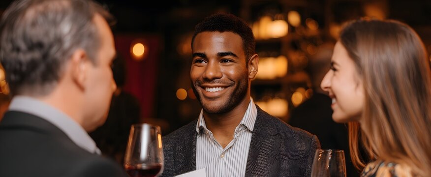 Professionals connect and share ideas sparking excitement and inspiration at the vibrant corporate mixer