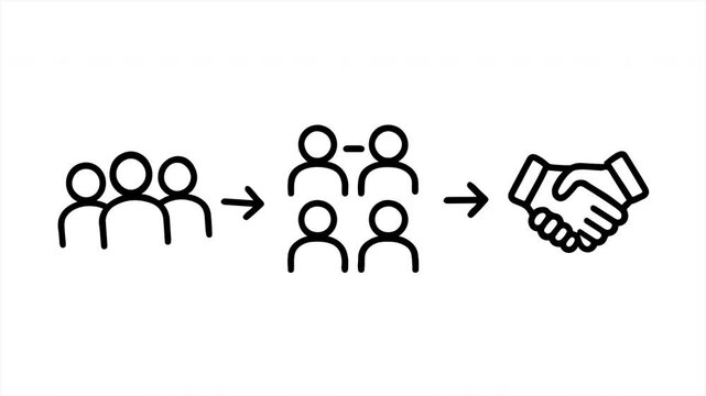 Animated line art icons showing team collaboration process. Ideal for business animation, corporate explainer videos, and teamwork motion graphics.