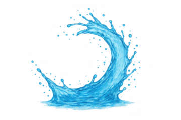 Blue water splash wave forming a dynamic arc, portraying freshness, motion, and liquid energy on transparent background