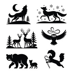 Obraz premium Christmas Wild Animal Silhouette Bundle