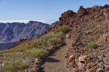 Trail through lava fields in Teide National Park