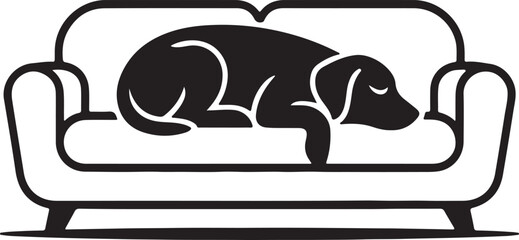 Dog Relaxing Comfortably on Couch Illustrates Pet Life Domestic Bliss and Canine Leisure in Simple Black and White Vector Design
