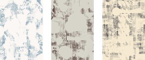Obraz premium Digital art backgrounds set. Monochrome abstract texture with grunge, distressed, linear, dotted artistic effects for overlays. Grunge surface layer for design project. Artistic abstract texture.