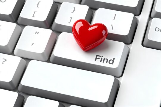 Computer keyboard with “Find Love” key symbolizing online dating and digital romance, virtual relationship search concept for singles connecting through internet apps, chat, modern communication tech - Powered by Adobe