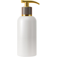 A Sleek White Dispenser Bottle With A Gold And Gray Pump Top Used For Lotion Or Soap With A Transparent Background