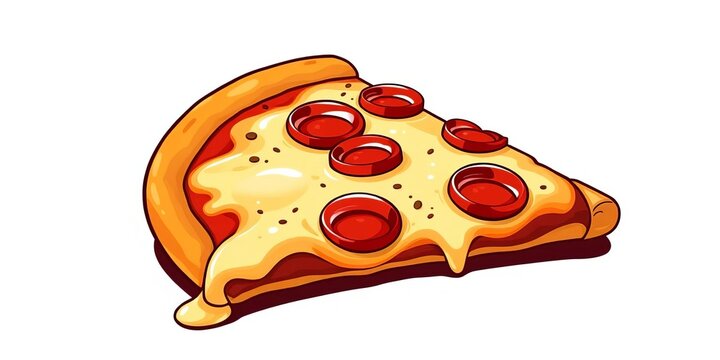 Stylized vector illustration of a single delicious pizza slice with melted cheese and pepperoni, isolated Ideal for food designs,  delivery,  illustration - Powered by Adobe