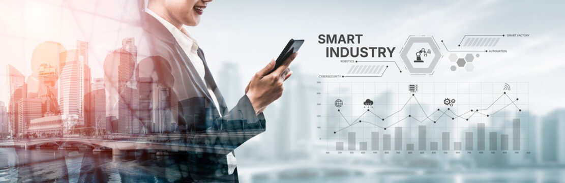 Smart industry dashboard combining automation, robotics, cloud integration, cybersecurity, and data analytics to support intelligent factory systems and real-time monitoring Vouch - Powered by Adobe