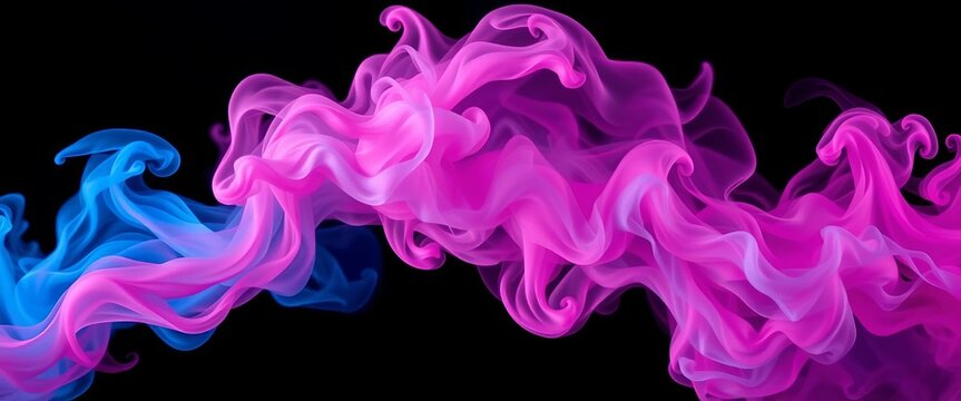 Swirling pink and blue smoke clouds against a deep black backdrop, abstract and ethereal, digital, color