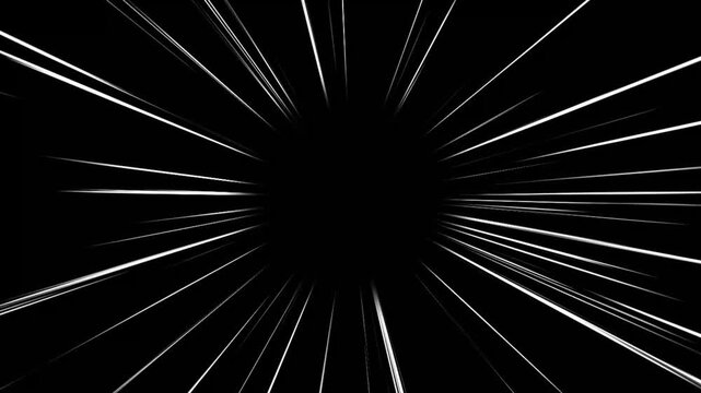 Manga zoom speed line animation. hand drawn Cartoon speedline effect on a black background. 4K Anime Explosion flash and fast action Speed lines. Comic anime action speed line.