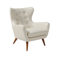 Elegant cream armchair with wooden legs creating a cozy and inviting ambiance