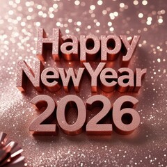 New Year 2026 Greeting Card - Rose Gold Glitter 3D Text Design