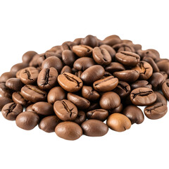 Naklejka premium A pile of aromatic roasted brown coffee beans ready for grinding and brewing.