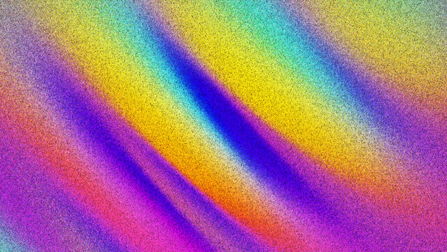 Iridescent rainbow gradient background with grainy effect created from thousands of individual dots. Vibrant prismatic rainbow texture with shimmering multicolor flow of light perfect for trendy art