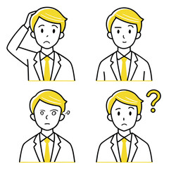 Set of Businessman Expressions: Confusion, Curiosity, Thoughtful, Question