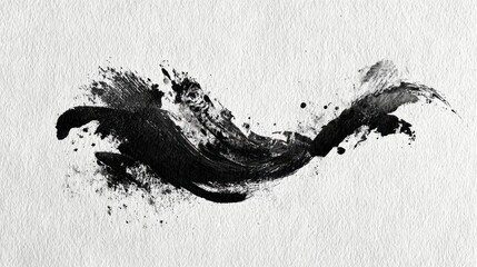 Abstract Black Brush Stroke on White Textured Paper for Artistic Background and Design Inspiration
